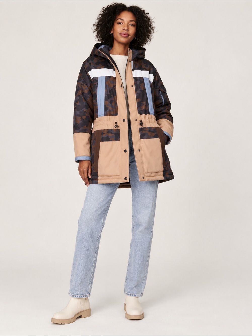 Munthe Navigate Camo Colorblock Hooded Parka Coat FR 34 US 2